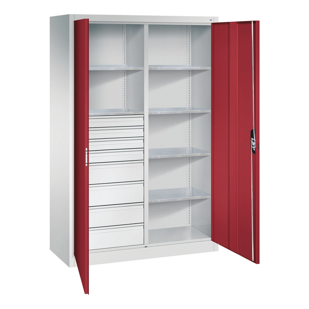 Productafbeelding nr. 6: Gereedschapskast C+P, laden 4x86 + 4x174 mm, 6 legborden, breedte 1.200 mm, lichtgrijs, robijnrood
