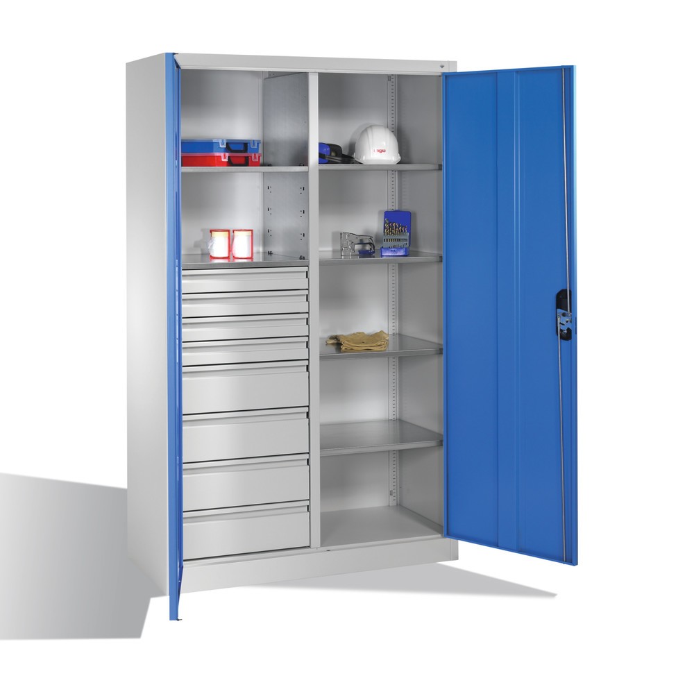 Productafbeelding nr. 7: Gereedschapskast C+P, laden 4x86 + 4x174 mm, 6 legborden, breedte 1.200 mm, lichtgrijs, lichtblauw