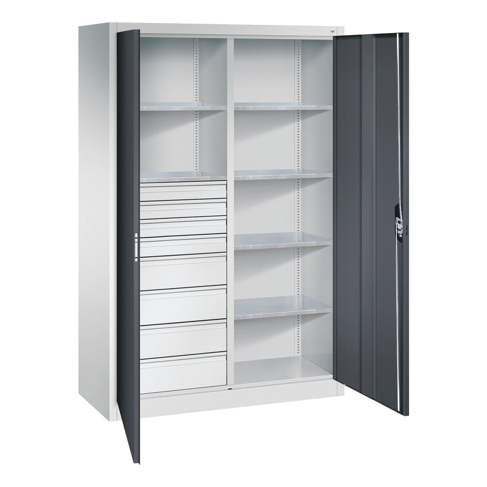 Product afbeelding: Gereedschapskast C+P, laden 4x86 + 4x174 mm, 6 legborden, breedte 1.200 mm, lichtgrijs, zwartgrijs