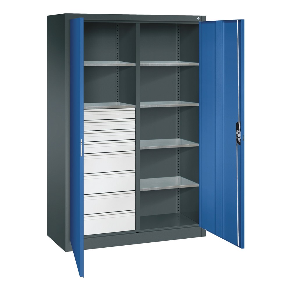 Productafbeelding nr. 6: Gereedschapskast C+P, laden 4x86 + 4x174 mm, 6 legborden, breedte 1.200 mm, antracietgrijs, gentiaanblauw