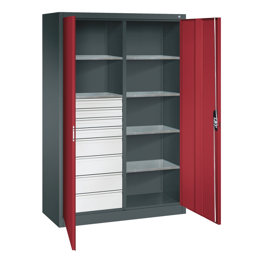 Productafbeelding nr. 6: Gereedschapskast C+P, laden 4x86 + 4x174 mm, 6 legborden, breedte 1.200 mm, antracietgrijs, robijnrood