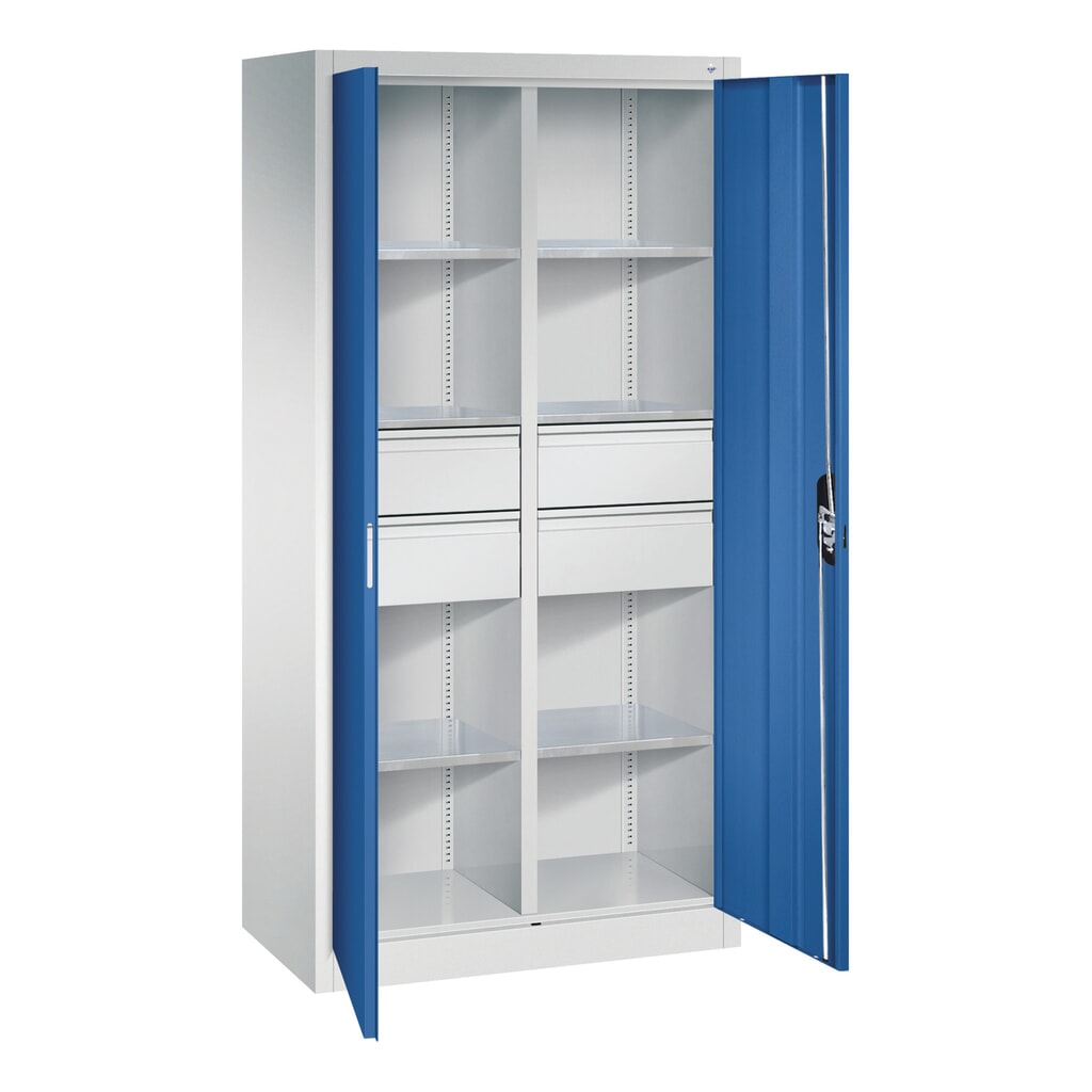 Gereedschapskast C+P, laden 4x174 mm, 6 legborden, breedte 930 mm, lichtgrijs, gentiaanblauw Productafbeelding nr. 8: Gereedschapskast C+P, laden 4x174 mm, 6 legborden, breedte 930 mm, lichtgrijs, gentiaanblauw