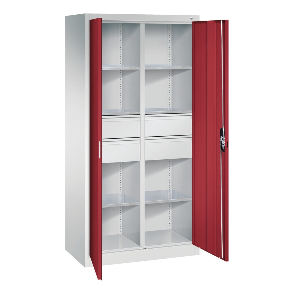 Gereedschapskast C+P, laden 4x174 mm, 6 legborden, breedte 930 mm, lichtgrijs, robijnrood Productafbeelding nr. 9: Gereedschapskast C+P, laden 4x174 mm, 6 legborden, breedte 930 mm, lichtgrijs, robijnrood