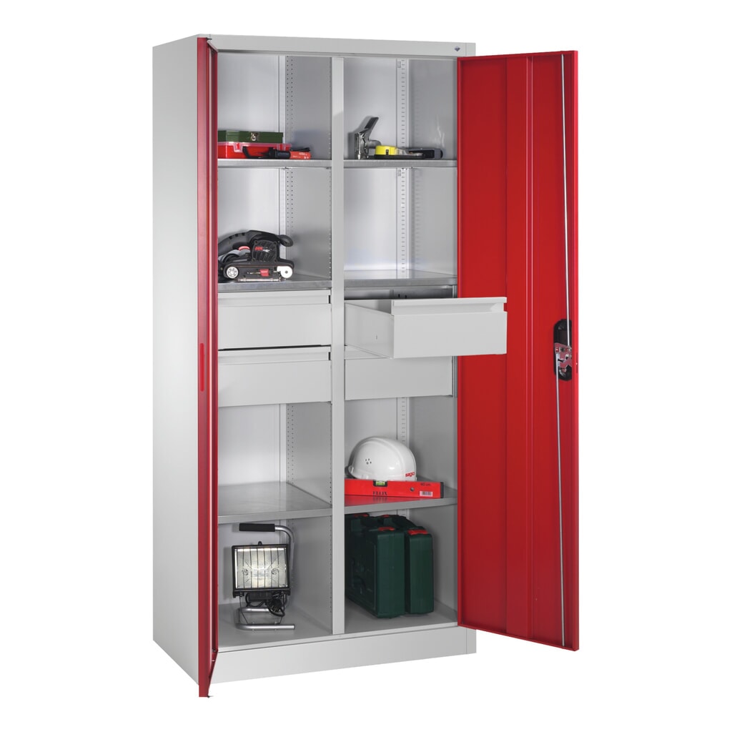 Gereedschapskast C+P, laden 4x174 mm, 6 legborden, breedte 930 mm, lichtgrijs, robijnrood Productafbeelding nr. 10: Gereedschapskast C+P, laden 4x174 mm, 6 legborden, breedte 930 mm, lichtgrijs, robijnrood