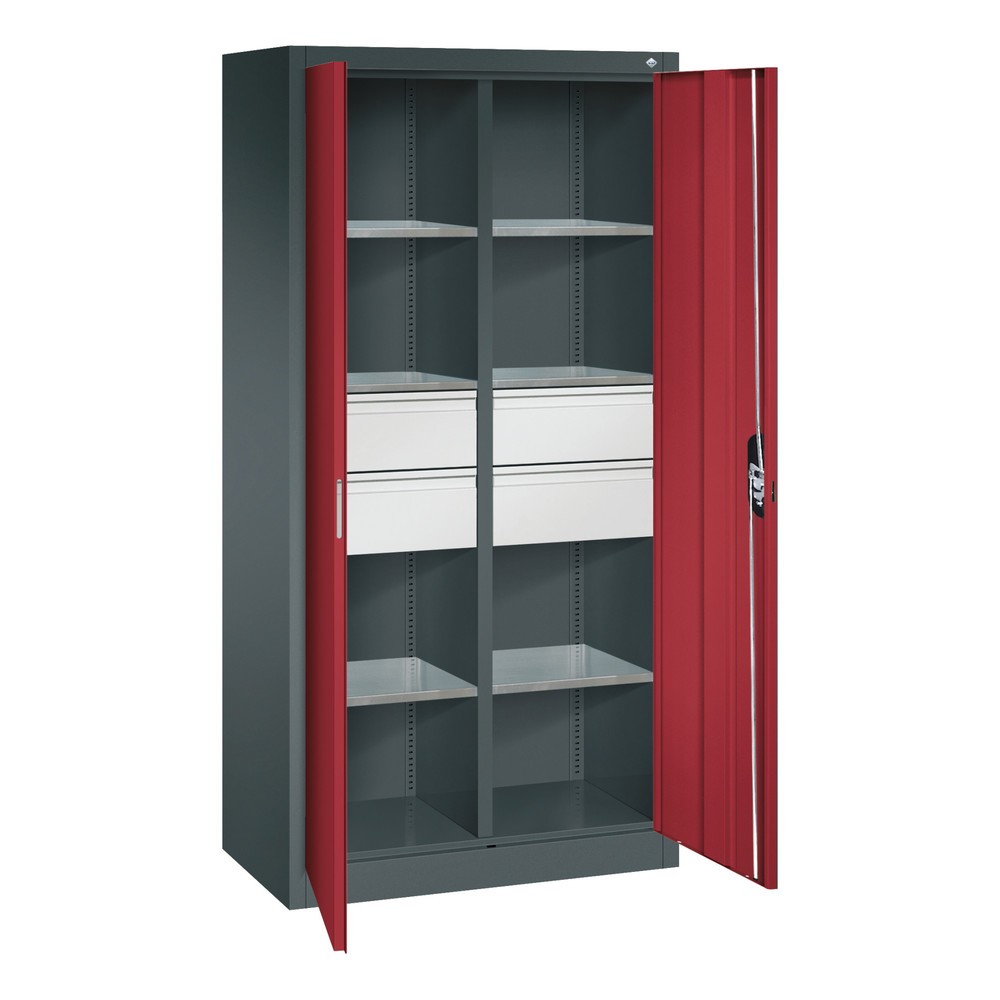 Productafbeelding nr. 6: Gereedschapskast C+P, laden 4x174 mm, 6 legborden, breedte 930 mm, antracietgrijs, robijnrood