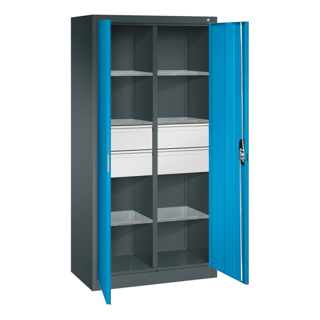 Gereedschapskast C+P, laden 4x174 mm, 6 legborden, breedte 930 mm, antracietgrijs, lichtblauw Productafbeelding nr. 10: Gereedschapskast C+P, laden 4x174 mm, 6 legborden, breedte 930 mm, antracietgrijs, lichtblauw