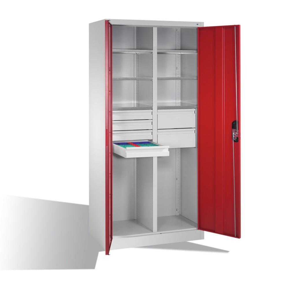 Productafbeelding nr. 8: Gereedschapskast C+P, laden 4x86 + 2x174 mm, 6 legborden, breedte 930 mm, lichtgrijs, robijnrood
