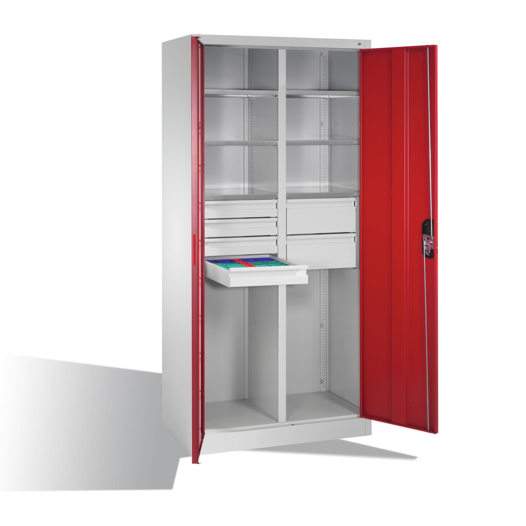 Gereedschapskast C+P, laden 4x86 + 2x174 mm, 6 legborden, breedte 930 mm, lichtgrijs, robijnrood Productafbeelding nr. 9: Gereedschapskast C+P, laden 4x86 + 2x174 mm, 6 legborden, breedte 930 mm, lichtgrijs, robijnrood