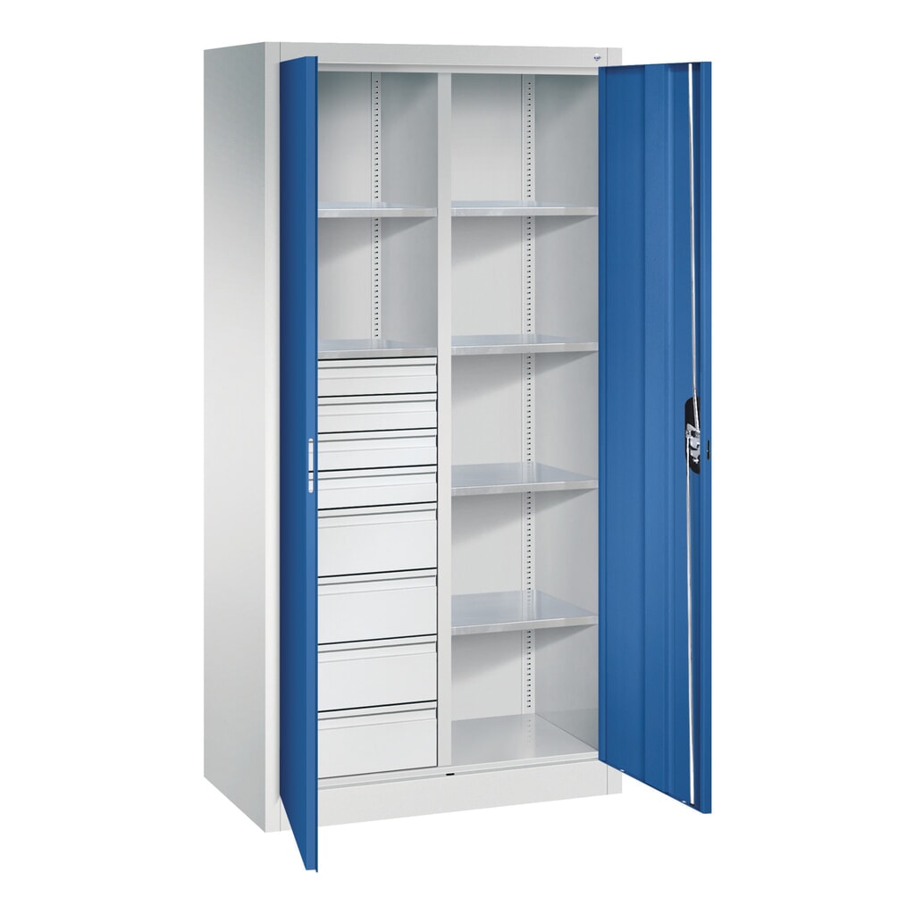 Gereedschapskast C+P, 4x86 + 4x174 mm, 6 legborden, breedte 930 mm, lichtgrijs, gentiaanblauw Productafbeelding nr. 8: Gereedschapskast C+P, 4x86 + 4x174 mm, 6 legborden, breedte 930 mm, lichtgrijs, gentiaanblauw