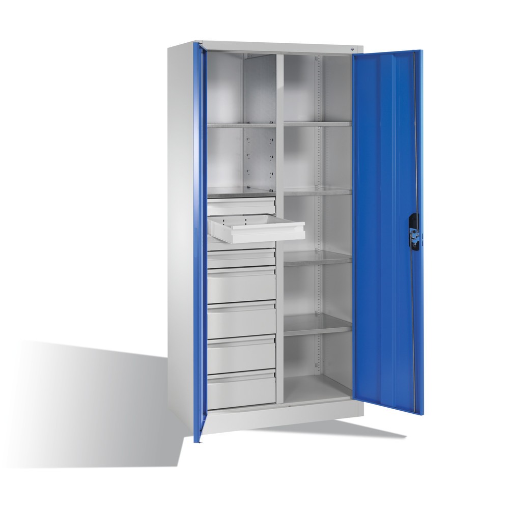 Productafbeelding nr. 8: Gereedschapskast C+P, 4x86 + 4x174 mm, 6 legborden, breedte 930 mm, lichtgrijs, gentiaanblauw