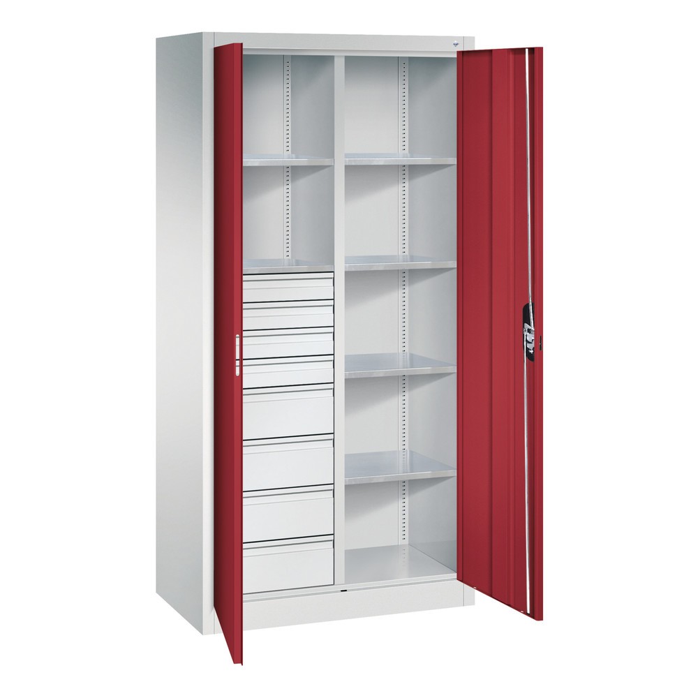 Productafbeelding nr. 8: Gereedschapskast C+P, 4x86 + 4x174 mm, 6 legborden, breedte 930 mm, lichtgrijs, robijnrood