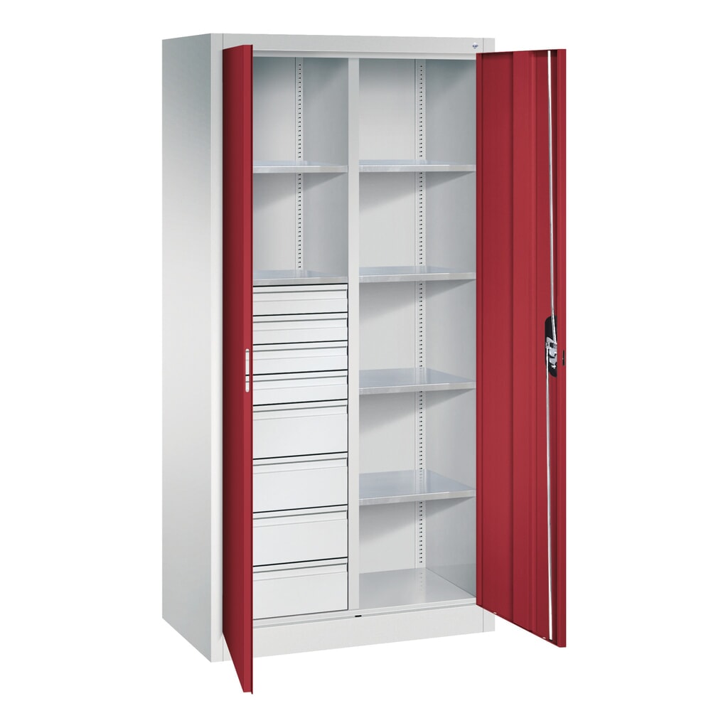 Productafbeelding nr. 9: Gereedschapskast C+P, 4x86 + 4x174 mm, 6 legborden, breedte 930 mm, lichtgrijs, robijnrood