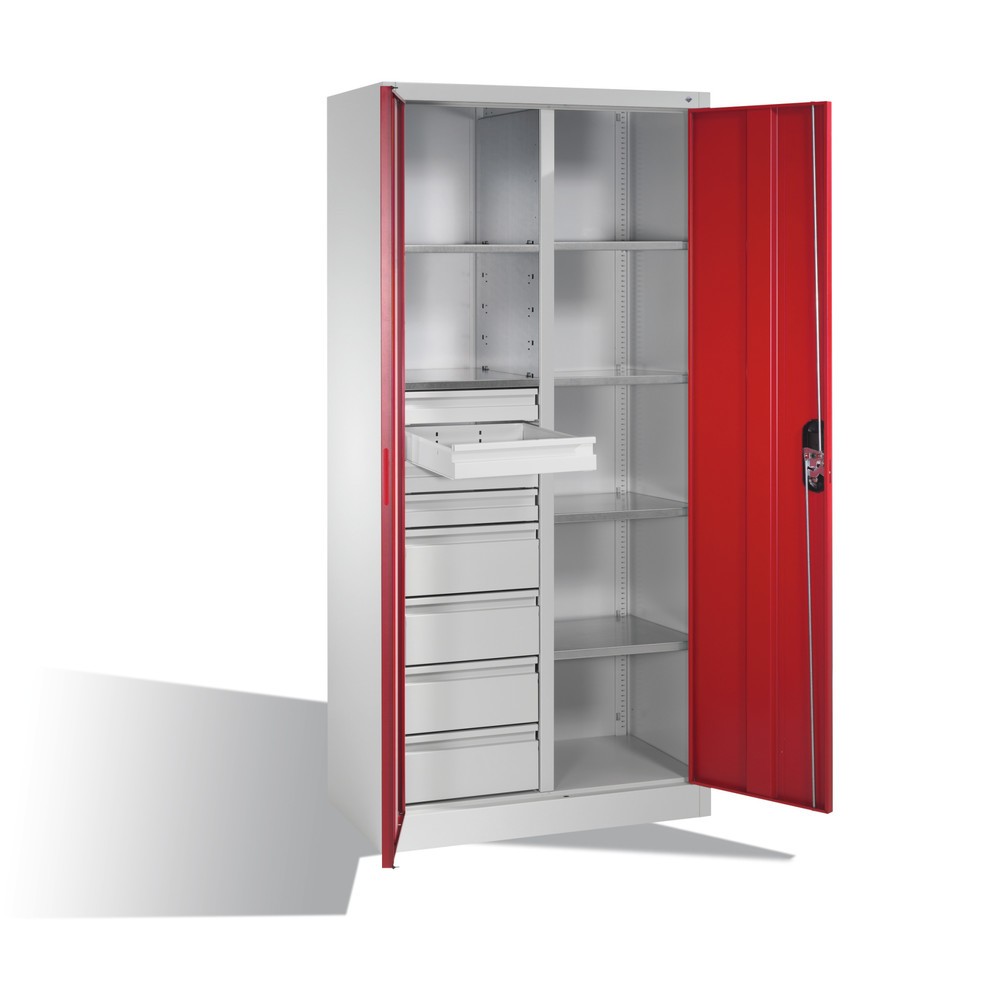 Productafbeelding nr. 9: Gereedschapskast C+P, 4x86 + 4x174 mm, 6 legborden, breedte 930 mm, lichtgrijs, robijnrood