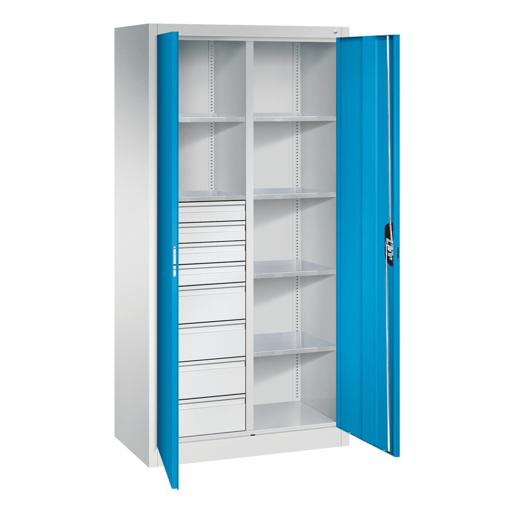Gereedschapskast C+P, 4x86 + 4x174 mm, 6 legborden, breedte 930 mm, lichtgrijs, lichtblauw Productafbeelding nr. 9: Gereedschapskast C+P, 4x86 + 4x174 mm, 6 legborden, breedte 930 mm, lichtgrijs, lichtblauw