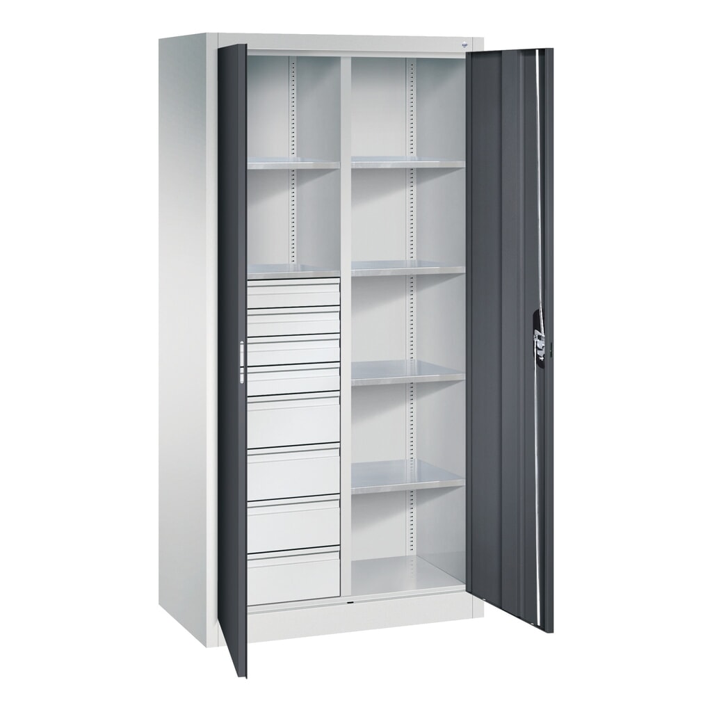 Gereedschapskast C+P, 4x86 + 4x174 mm, 6 legborden, breedte 930 mm, lichtgrijs, zwartgrijs Productafbeelding nr. 9: Gereedschapskast C+P, 4x86 + 4x174 mm, 6 legborden, breedte 930 mm, lichtgrijs, zwartgrijs