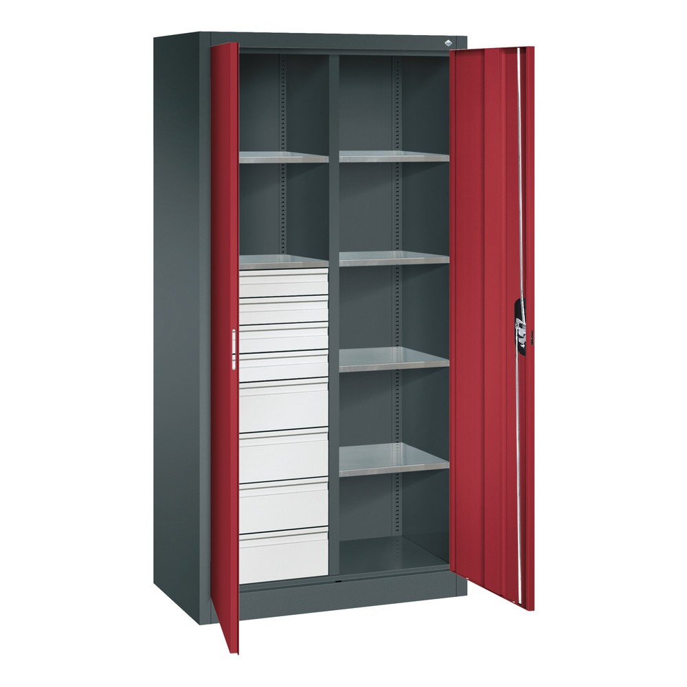 Productafbeelding nr. 7: Gereedschapskast C+P, 4x86 + 4x174 mm, 6 legborden, breedte 930 mm, antracietgrijs, robijnrood