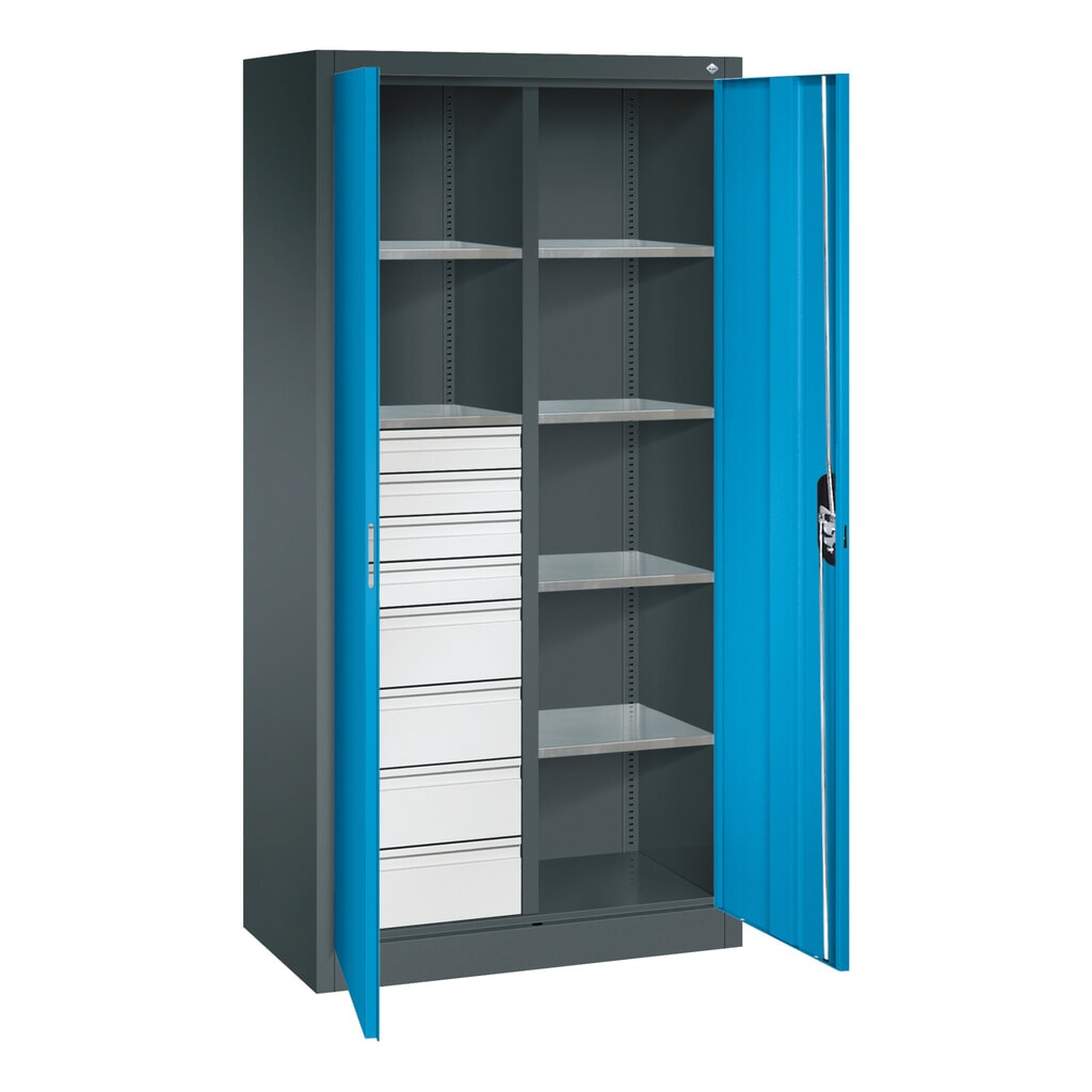 Gereedschapskast C+P, 4x86 + 4x174 mm, 6 legborden, breedte 930 mm, antracietgrijs, lichtblauw Productafbeelding nr. 9: Gereedschapskast C+P, 4x86 + 4x174 mm, 6 legborden, breedte 930 mm, antracietgrijs, lichtblauw