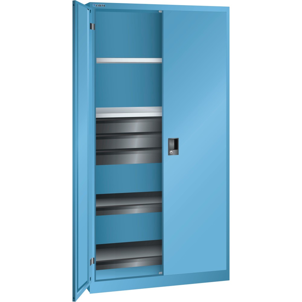 Product afbeelding: Gereedschapskast LISTA, (bxdxh) 1000x580x1950 mm, 2 uittrekbare legborden, 3 lades, lichtblauw, CODE Lock