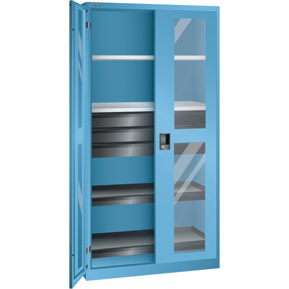 Product afbeelding: Gereedschapskast LISTA, (bxdxh) 1000x580x1950 mm, 2 uittrekbare legborden, 3 lades, lichtblauw, KEY Lock