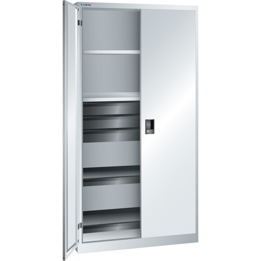 Gereedschapskast LISTA, (bxdxh) 1000x580x1950 mm, 2 uittrekbare legborden, 3 lades, lichtgrijs, KEY Lock Product afbeelding: Gereedschapskast LISTA, (bxdxh) 1000x580x1950 mm, 2 uittrekbare legborden, 3 lades, lichtgrijs, KEY Lock