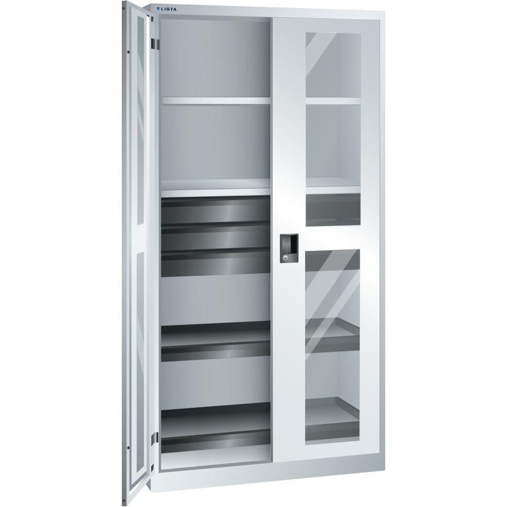 Product afbeelding: Gereedschapskast LISTA, (bxdxh) 1000x580x1950 mm, 2 uittrekbare legborden, 3 lades, lichtgrijs, KEY Lock
