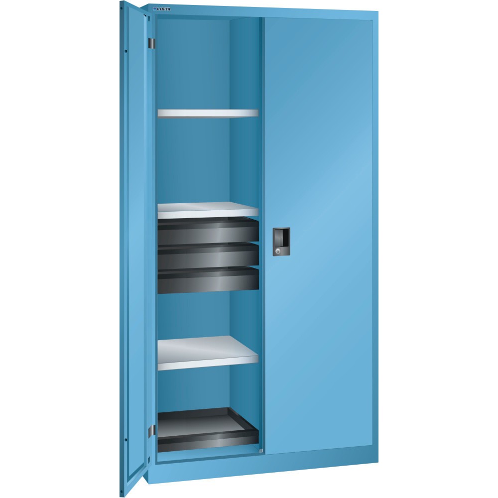 Product afbeelding: Gereedschapskast LISTA, (bxdxh) 1000x580x1950 mm, 2 uittrekbare legborden, 6 lades, lichtblauw, KEY Lock
