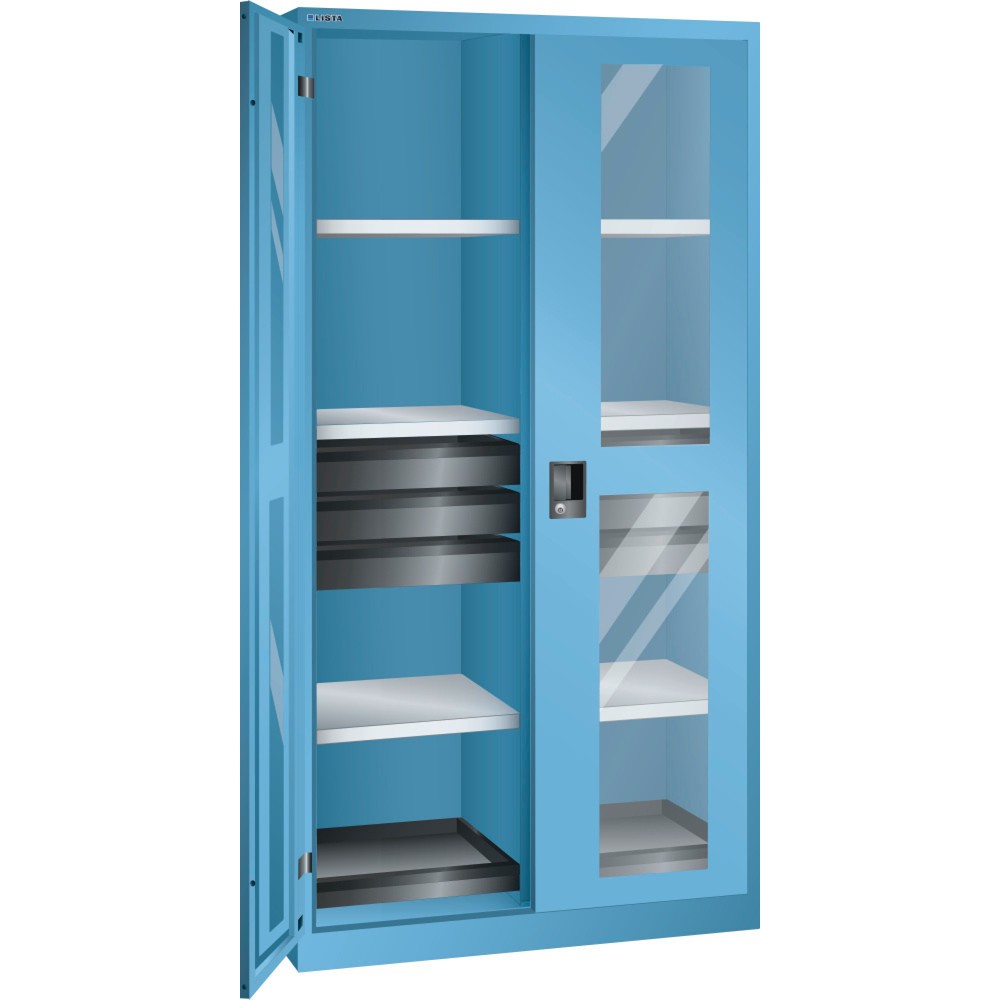 Product afbeelding: Gereedschapskast LISTA, (bxdxh) 1000x580x1950 mm, 2 uittrekbare legborden, 6 lades, lichtblauw, KEY Lock