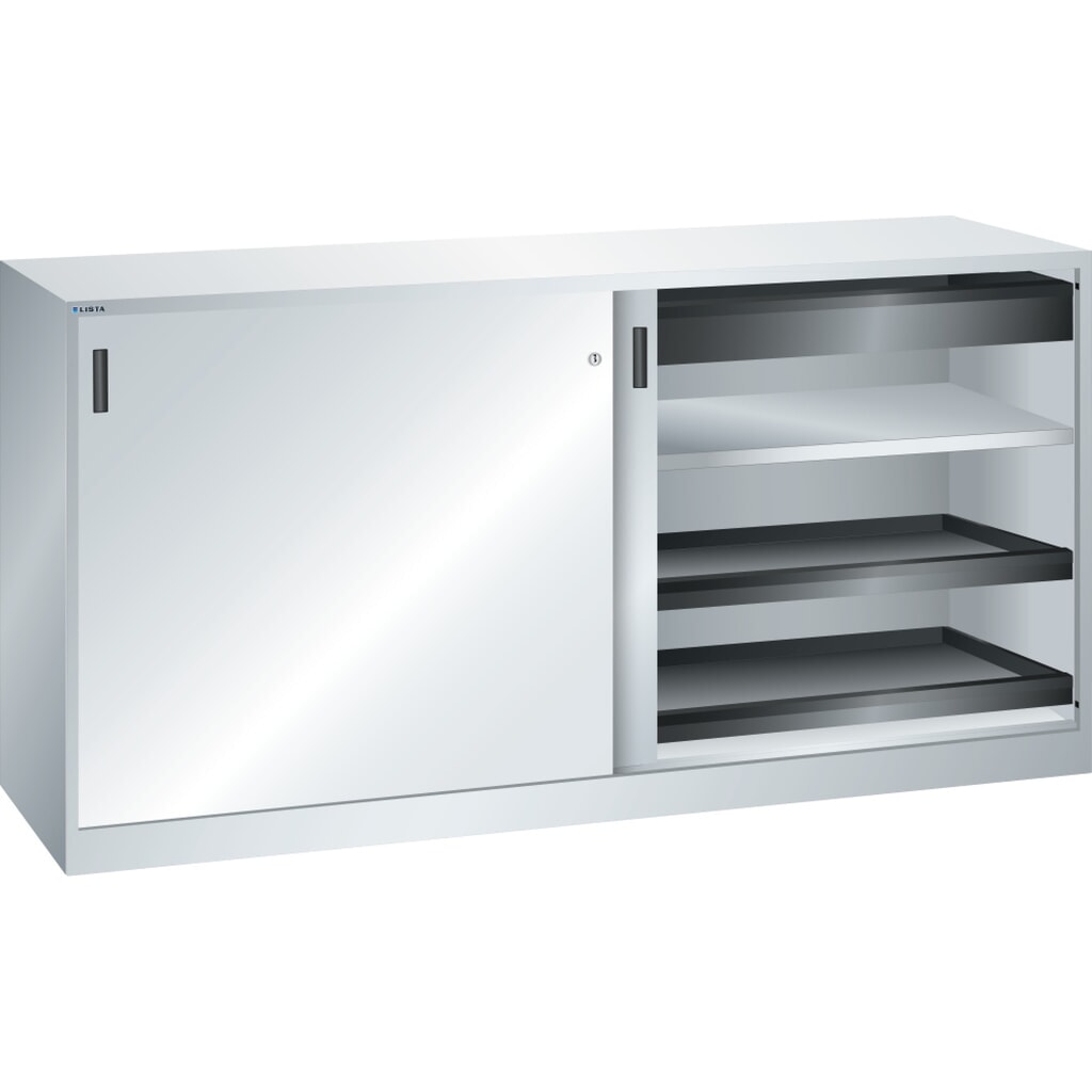 Gereedschapskast LISTA, (bxdxh) 2000x580x1000 mm, 4 uittrekbare legborden, 2 lades, lichtgrijs Product afbeelding: Gereedschapskast LISTA, (bxdxh) 2000x580x1000 mm, 4 uittrekbare legborden, 2 lades, lichtgrijs