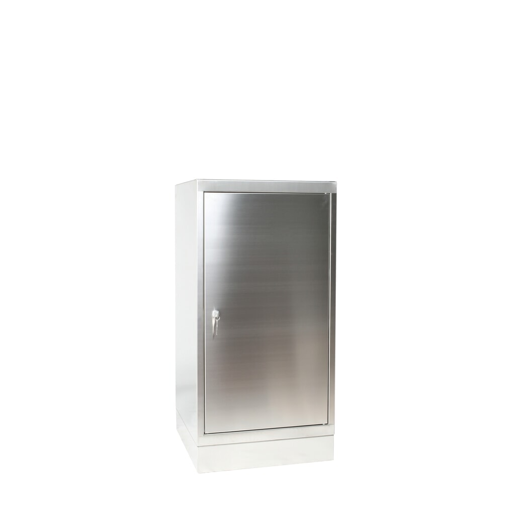 Gereedschapskast van roestvrij staal, met 1 vleugel, hxbxd 1.050 x 500 x 500 mm, 1 vast legbord Product afbeelding: Gereedschapskast van roestvrij staal, met 1 vleugel, hxbxd 1.050 x 500 x 500 mm, 1 vast legbord