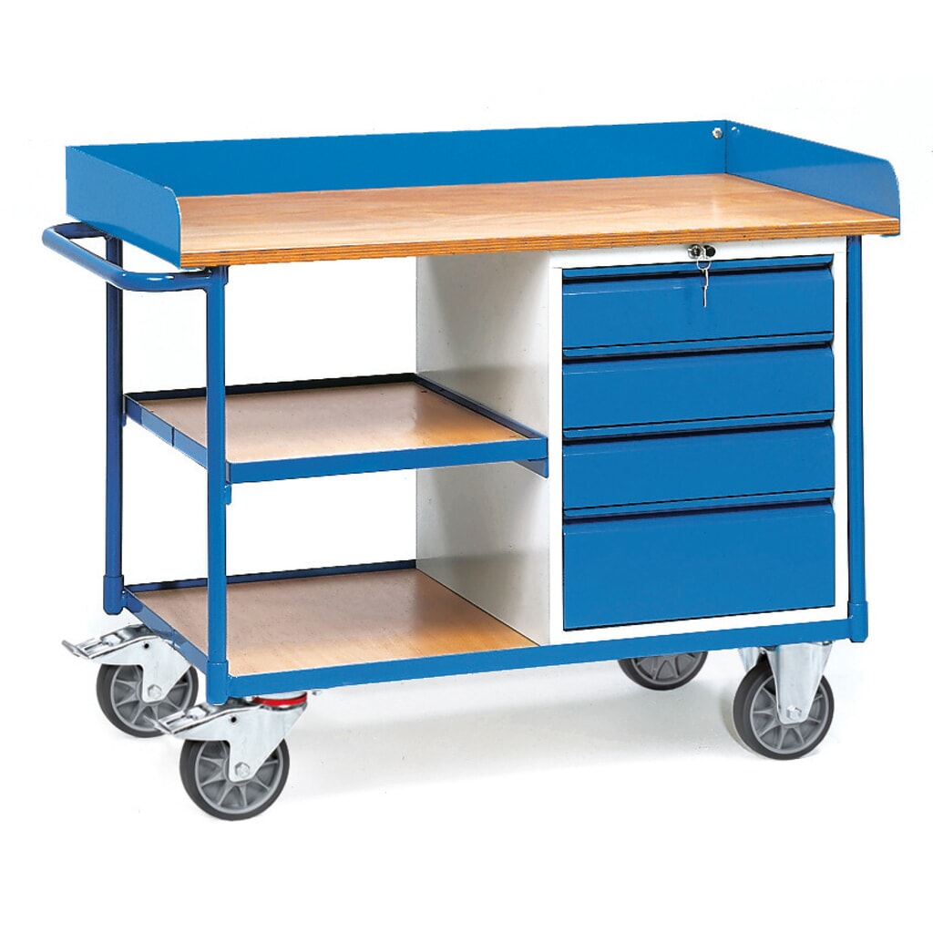 Product afbeelding: Gereedschapswagen fetra® met hoge rand, 4 lades, 3 planken, draagvermogen 400 kg