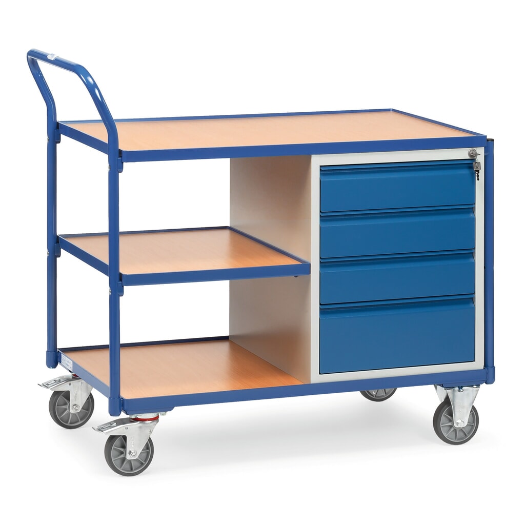Gereedschapswagen fetra® met kast + 3 etages, hxbxd 1.040 x 1.130 x 600 mm Product afbeelding: Gereedschapswagen fetra® met kast + 3 etages, hxbxd 1.040 x 1.130 x 600 mm