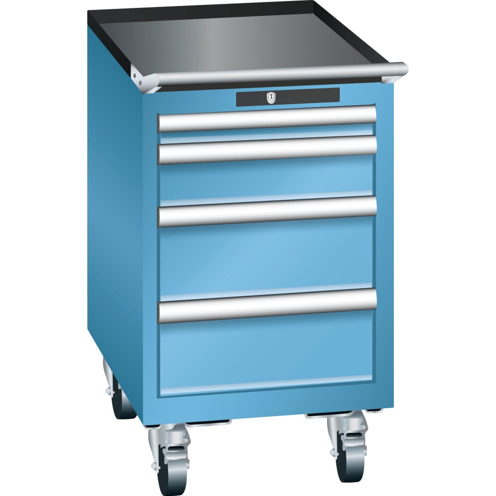 Product afbeelding: Gereedschapswagen LISTA 18x27E, (bxdxh) 411x572x723 mm, 4 lades, 1 x 50 / 1 x 100 / 2 x 150, lichtblauw, KEY Lock