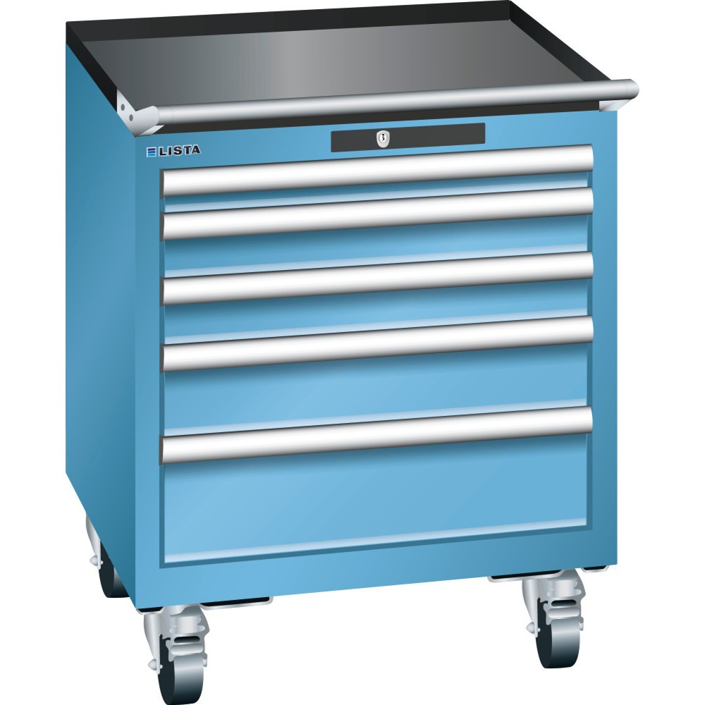 Product afbeelding: Gereedschapswagen LISTA 27x27E, (bxdxh) 564x572x723 mm, 5 lades, fronthoogten 50-150 mm, lichtblauw, KEY Lock