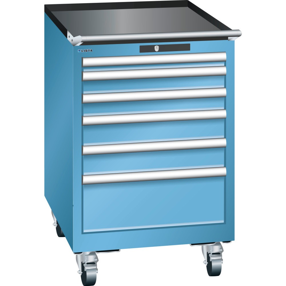 Product afbeelding: Gereedschapswagen LISTA 27x27E, (bxdxh) 564x572x890 mm, 6 lades, fronthoogten 50-200 mm, lichtblauw, KEY Lock