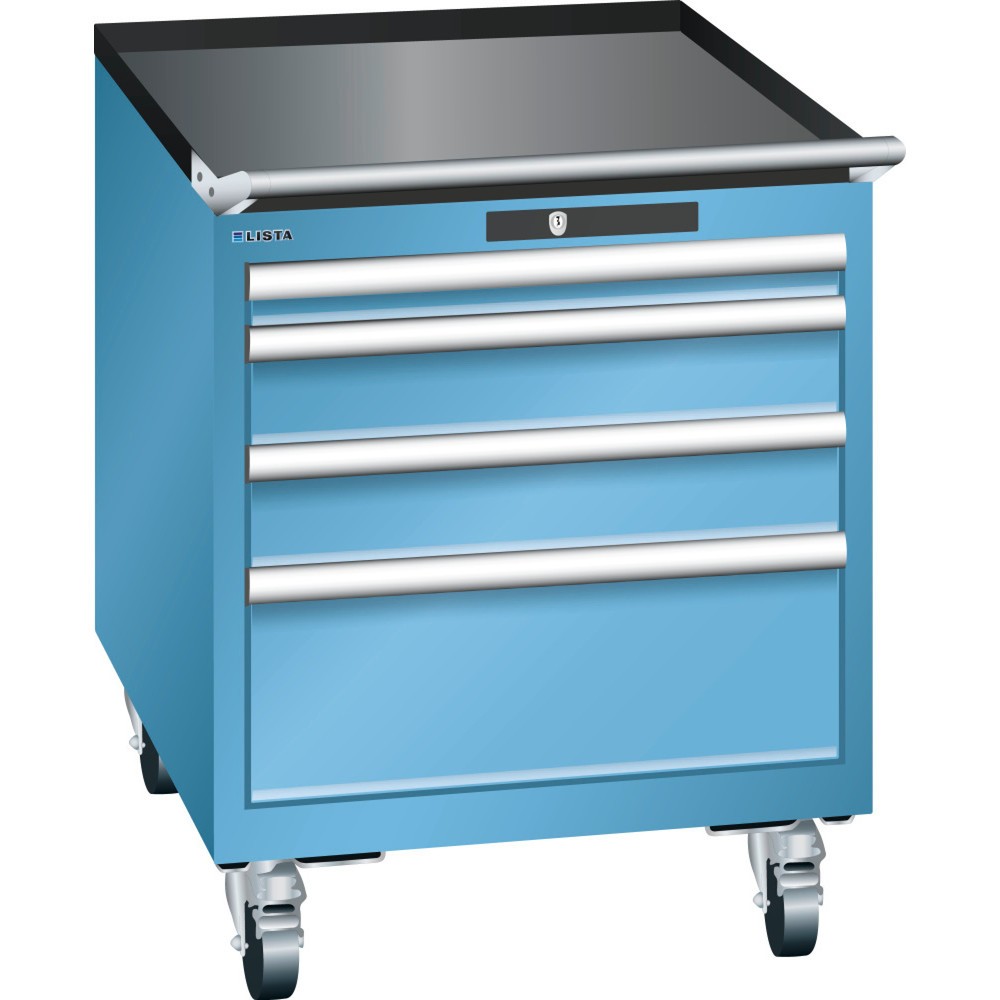 Product afbeelding: Gereedschapswagen LISTA 27x36E, (bxdxh) 564x725x723 mm, 4 lades, 1 x 50 / 2 x 100 / 1 x 200, lichtblauw, KEY Lock