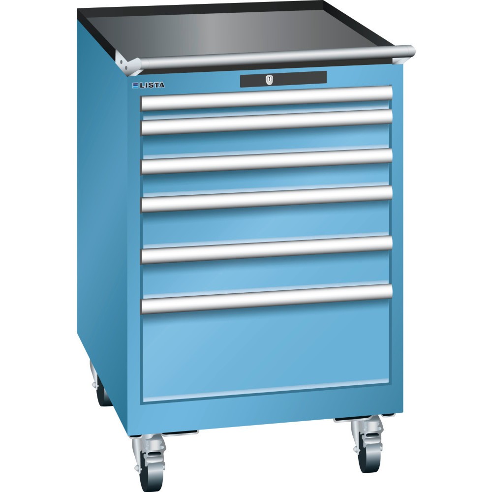 Product afbeelding: Gereedschapswagen LISTA 27x36E, (bxdxh) 564x725x890 mm, 6 lades, fronthoogten 50-200 mm, lichtblauw, RFID Lock