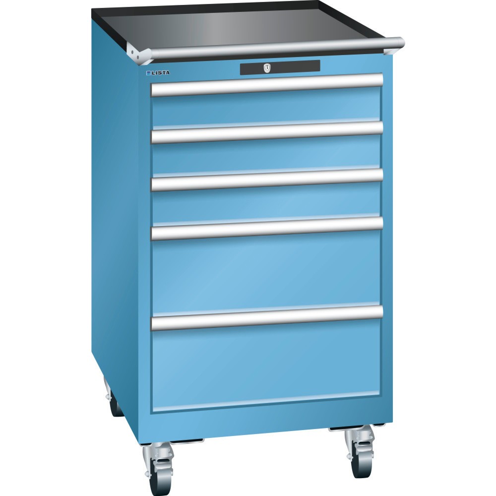 Product afbeelding: Gereedschapswagen LISTA 27x36E, (bxdxh) 564x725x990 mm, 5 lades, 3 x 100 / 2 x 200, lichtblauw, KEY Lock