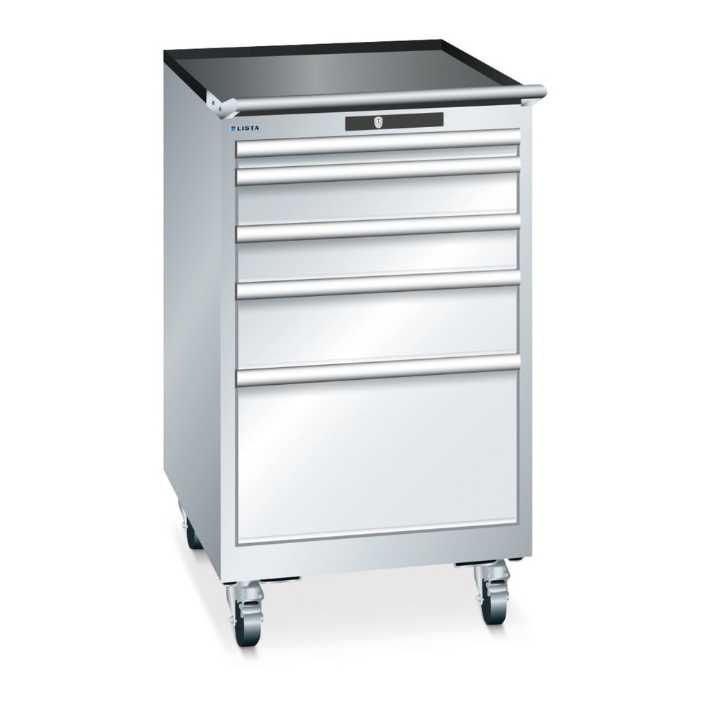Product afbeelding: Gereedschapswagen LISTA 27x36E, (bxdxh) 564x725x990 mm, 5 lades, fronthoogten 50-300 mm, lichtgrijs, CODE Lock