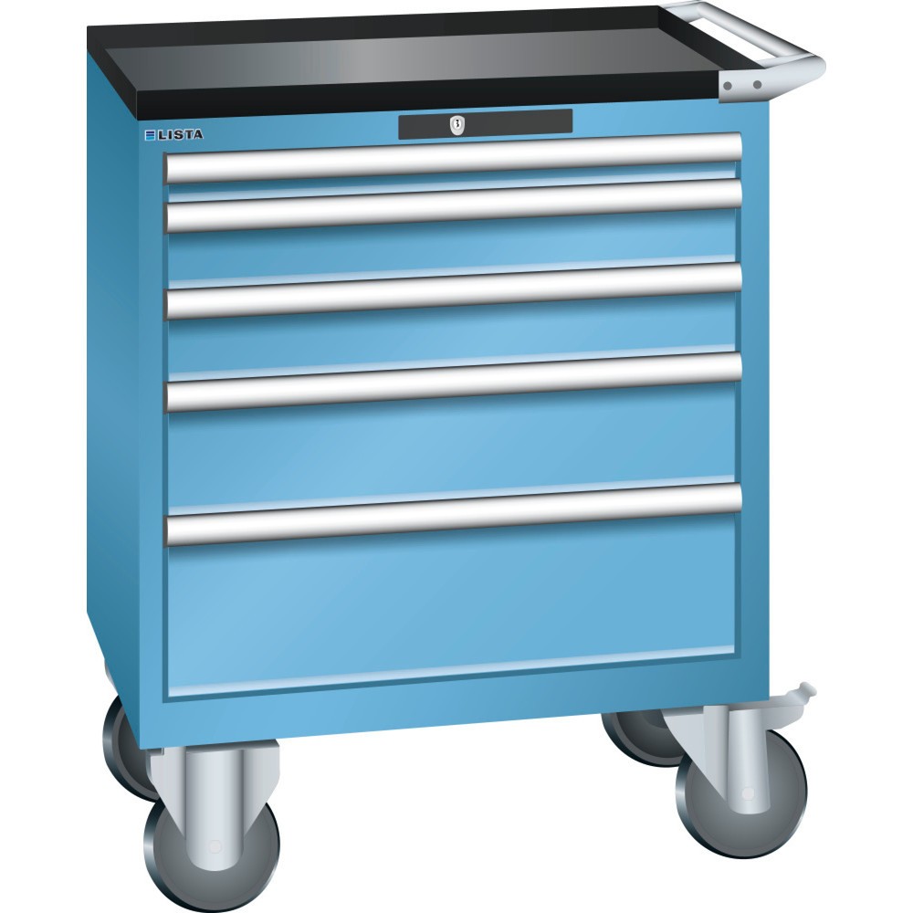 Product afbeelding: Gereedschapswagen LISTA 36x27E, (bxdxh) 717x572x962 mm, 5 lades, fronthoogten 50-200 mm, lichtblauw, KEY Lock