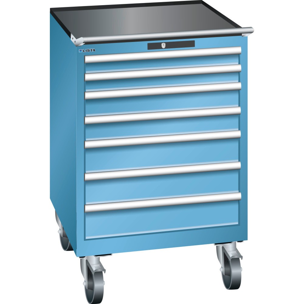 Product afbeelding: Gereedschapswagen LISTA 36x36E, (bxdxh) 717x725x1112 mm, 7 lades, fronthoogten 75-150 mm, lichtblauw, CODE Lock