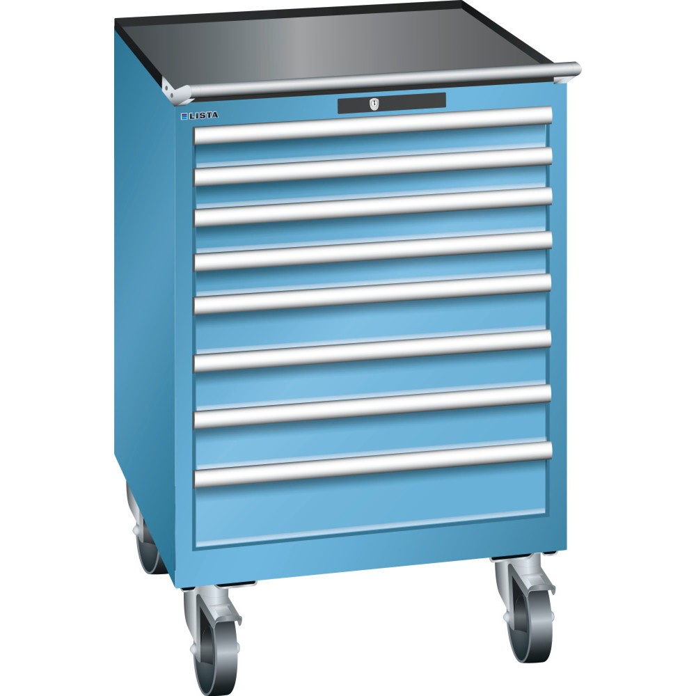 Product afbeelding: Gereedschapswagen LISTA 36x36E, (bxdxh) 717x725x1112 mm, 8 lades, 4 x 75 / 3 x 100 / 1 x 150, lichtblauw, AUTO Lock