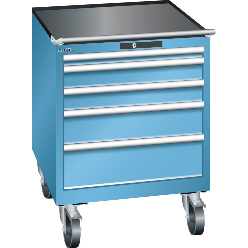 Product afbeelding: Gereedschapswagen LISTA 36x36E, (bxdxh) 717x572x962 mm, 5 lades, fronthoogten 50-200 mm, lichtblauw, KEY Lock
