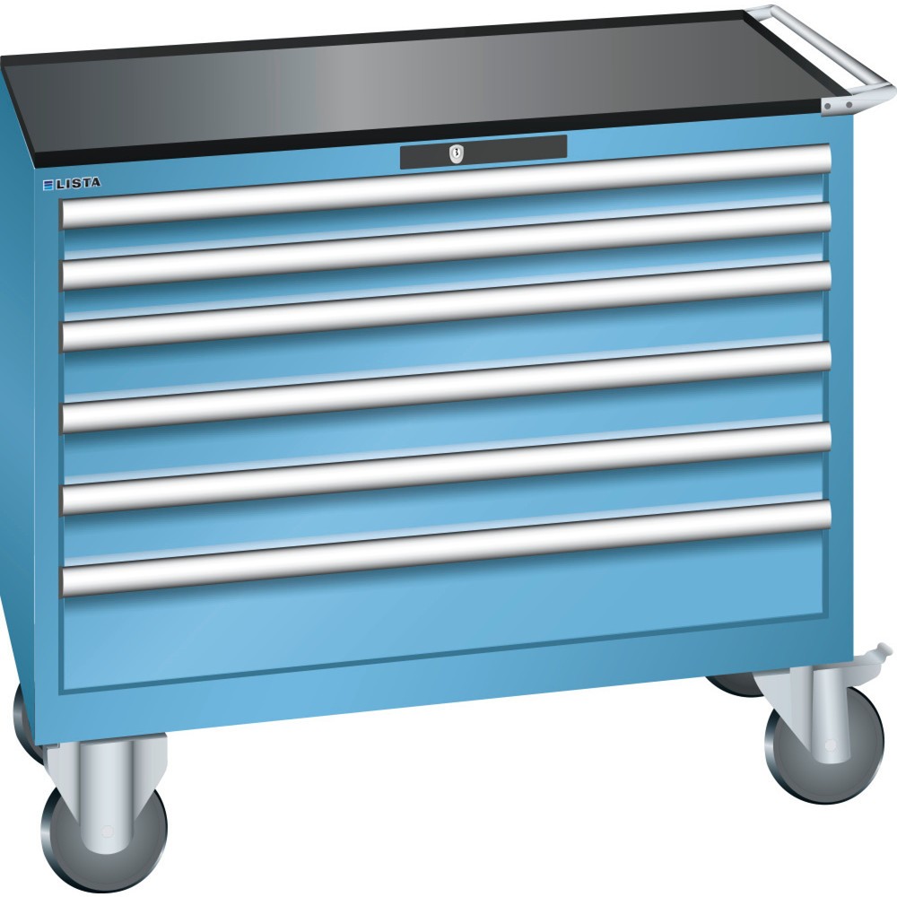 Product afbeelding: Gereedschapswagen LISTA 54x27E, (bxdxh) 1023x572x962 mm, 6 lades, 2 x 75 / 3 x 100 / 1 x 150, lichtblauw, CODE Lock