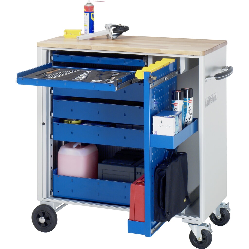 Gereedschapswagen RAU serie adlatus, hxbxd 1.080 x 1.025 x 520 mm, 6 lades 2 x 40, 3 x 105, 1 x 130 mm, beuken werkblad Product afbeelding: Gereedschapswagen RAU serie adlatus, hxbxd 1.080 x 1.025 x 520 mm, 6 lades 2 x 40, 3 x 105, 1 x 130 mm, beuken werkblad