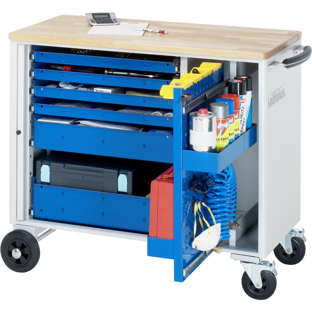 Product afbeelding: Gereedschapswagen RAU serie adlatus, hxbxd 890 x 1.025 x 520 mm, 6 lades 4 x 40, 1 x 105, 1 x 130 mm, beuken werkblad