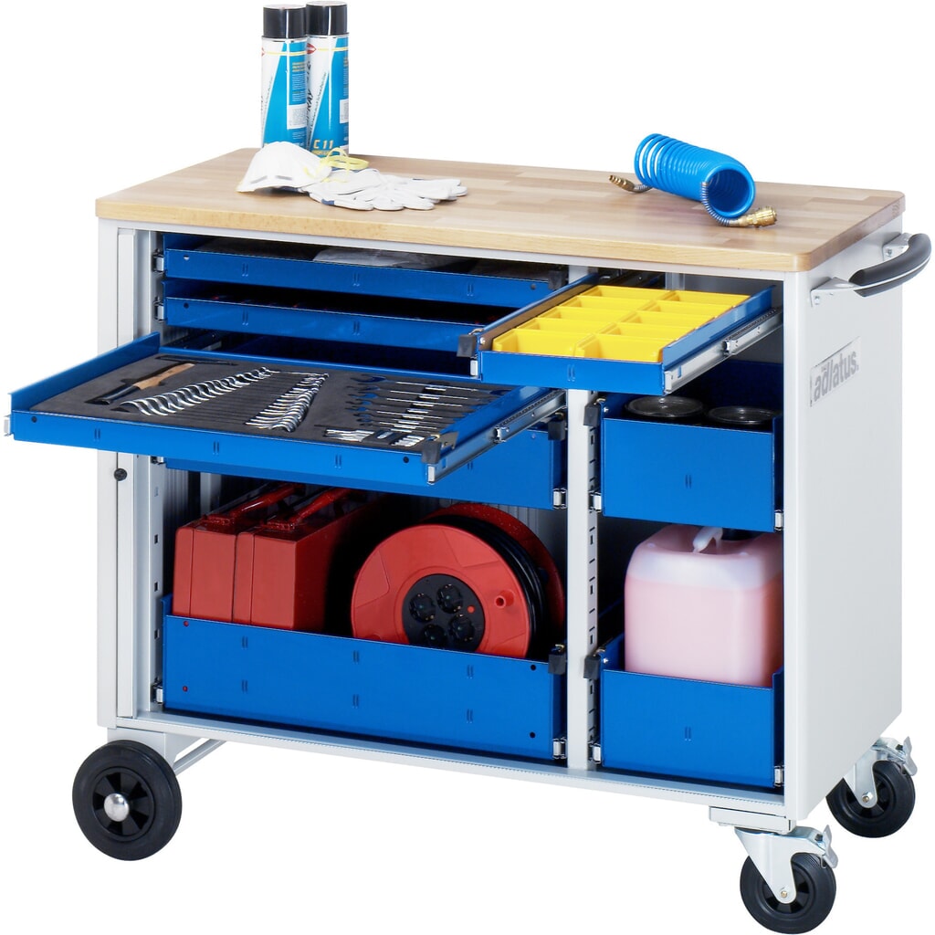 Gereedschapswagen RAU serie adlatus, hxbxd 890 x 1.025 x 520 mm, 8 lades 3 x 40, 1 x 105, 1 x 130 mm, beuken werkblad Product afbeelding: Gereedschapswagen RAU serie adlatus, hxbxd 890 x 1.025 x 520 mm, 8 lades 3 x 40, 1 x 105, 1 x 130 mm, beuken werkblad