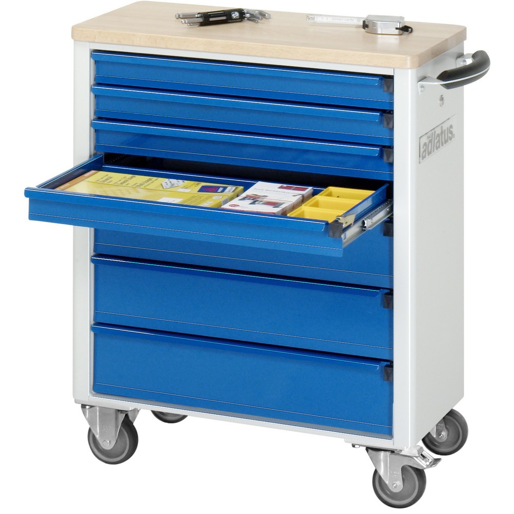 Product afbeelding: Gereedschapswagen RAU serie adlatus 700, hxbxd 860 x 700 x 350 mm, 7 lades 4 x 65, 3 x 130 mm, beuken werkblad
