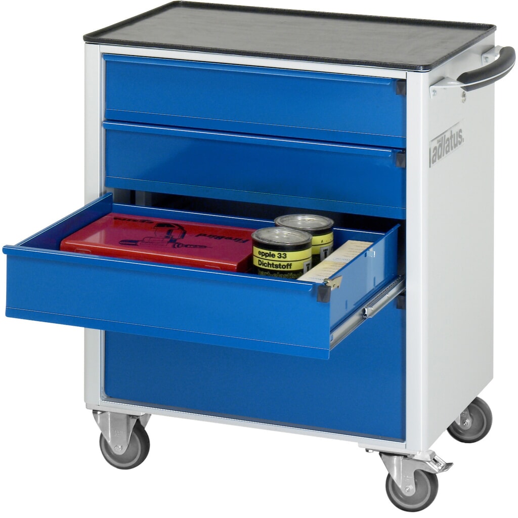 Gereedschapswagen RAU serie adlatus 700, hxbxd 860 x 700 x 510 mm, 4 lades 3 x 130, 1 x 260 mm, metalen werkblad Product afbeelding: Gereedschapswagen RAU serie adlatus 700, hxbxd 860 x 700 x 510 mm, 4 lades 3 x 130, 1 x 260 mm, metalen werkblad