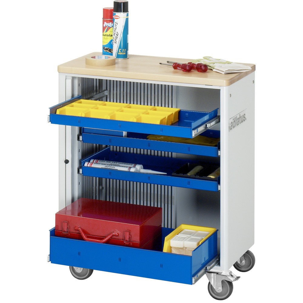Product afbeelding: Gereedschapswagen RAU serie adlatus 700, hxbxd 860 x 725 x 400 mm, 4 lades 3 x 40, 1 x 105 mm, beuken werkblad