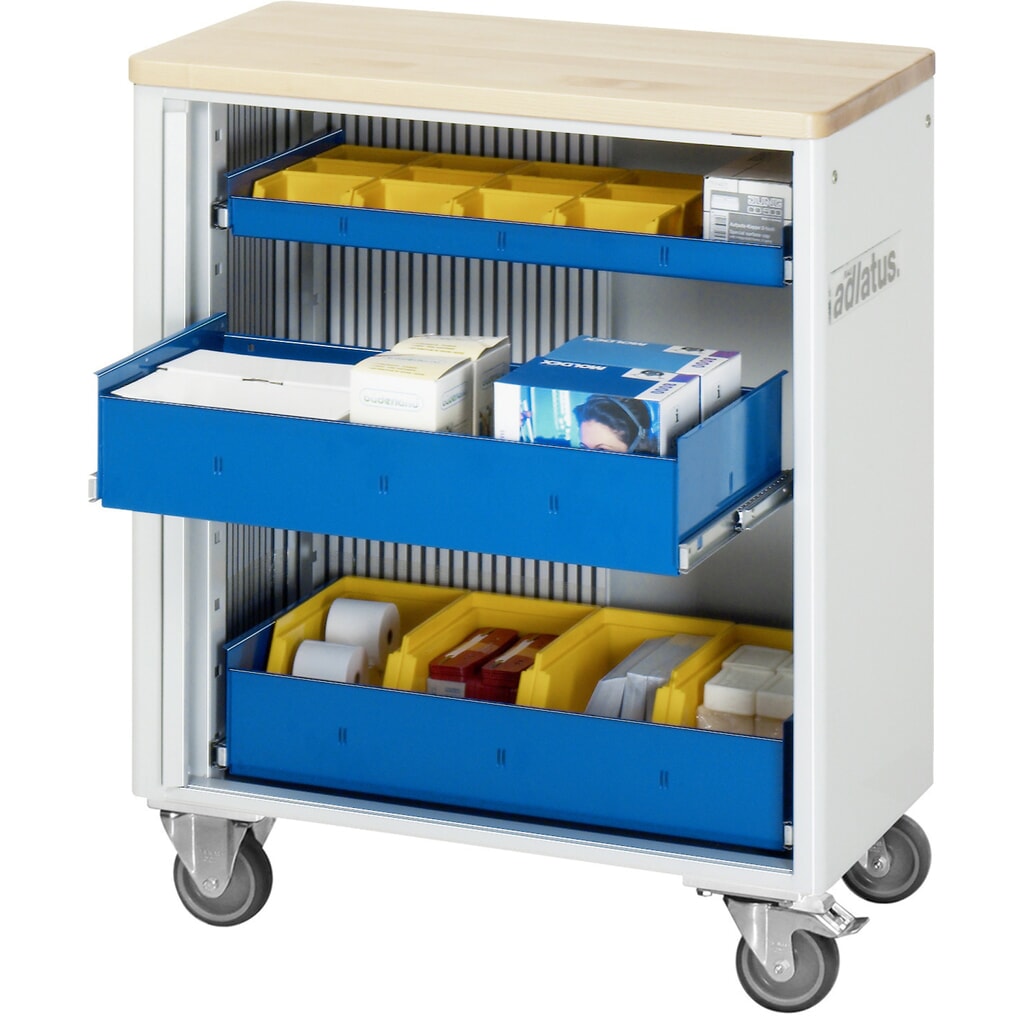 Gereedschapswagen RAU serie adlatus 700, hxbxd 860 x 725 x 400 mm, 3 lades 1 x 40, 2 x 105 mm, beuken werkblad Product afbeelding: Gereedschapswagen RAU serie adlatus 700, hxbxd 860 x 725 x 400 mm, 3 lades 1 x 40, 2 x 105 mm, beuken werkblad
